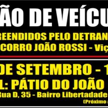 Leilão de veículos do Auto Socorro João Rossi, será no dia 02 de Setembro.