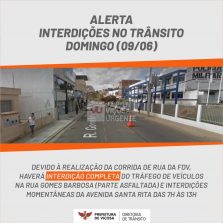 Trânsito ficará interditado na Gomes Barbosa nesse Domingo