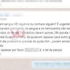Fake News: Pedido de doação de sangue para Elisa Mirela Guedes de Lima é falso