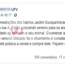 Jovem alerta para envenenamento de cães em bairros de Viçosa