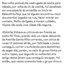 Estudante relada roubo e agressão em redes sociais