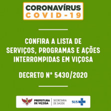 Coronavírus: confira a lista de serviços e programas e ações interrompidas pela Prefeitura de Viçosa