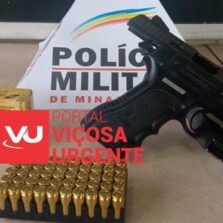 PM de Viçosa prende casal com arma israelense durante blitz na madrugada