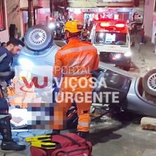 Condutor fica ferido após capotamento de veículo no Bom Jesus em Viçosa