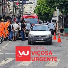 Motociclista fica ferido após colisão com caminhonete no Centro de Viçosa