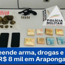 PM apreende arma, drogas e mais de R$ 8 mil em Araponga