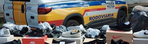 Polícia Rodoviária apreende carga de tênis falsificados na MG-129