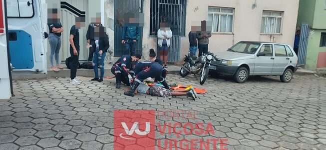 Motoqueiro fica ferido em acidente no Bairro de Fátima em Viçosa