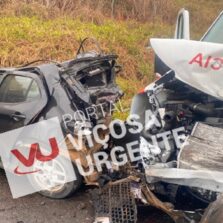 Acidente entre ambulância e carro de passeio deixa quatro feridos na MG-133 em Rio Pomba