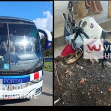 Acidente entre ônibus e motocicleta deixa dois feridos na BR-120, em Teixeiras