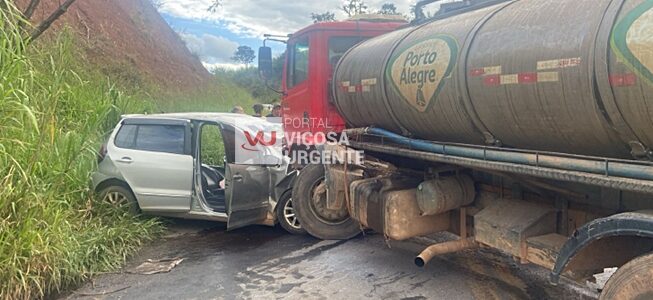 Colisão entre carro e caminhão deixa dois feridos graves na MGC-329