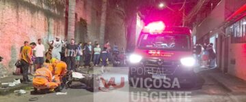 Colisão frontal entre motocicletas deixa três feridos no morro do Cruzeiro em Viçosa