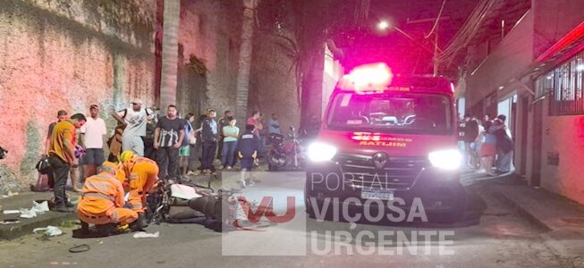 Colisão frontal entre motocicletas deixa três feridos no morro do Cruzeiro em Viçosa