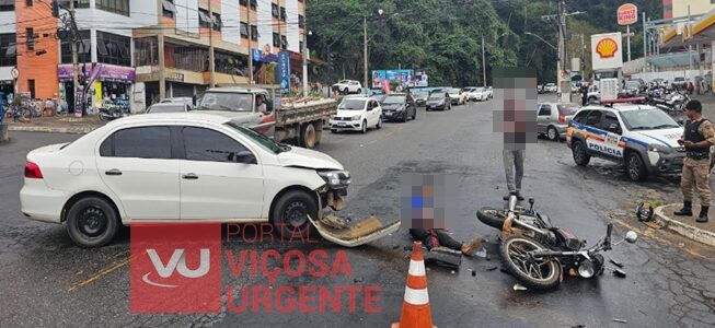 Motociclista fica gravemente ferido em acidente próximo à Rodoviária de Viçosa