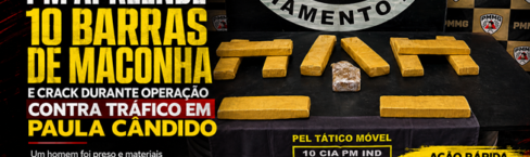 PM apreende 10 barras de maconha e crack durante operação contra tráfico em Paula Cândido