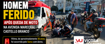 Homem fica ferido após sofrer acidente de moto na Avenida Marechal Castello Branco, em Viçosa