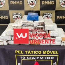 25 barras de maconha são apreendidas após perseguição policial entre Viçosa e Coimbra