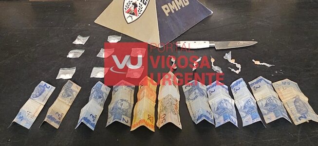 Homem é preso com faca e drogas durante abordagem no Centro de Viçosa
