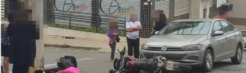 Duas pessoas ficam feridas após acidente entre moto e carro na Avenida Padre Geraldo, em Viçosa