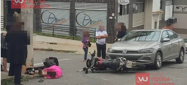 Duas pessoas ficam feridas após acidente entre moto e carro na Avenida Padre Geraldo, em Viçosa