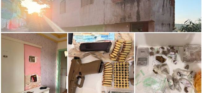 PCMG apreende pistola 9mm com kit rajada, drogas e prensa em Viçosa